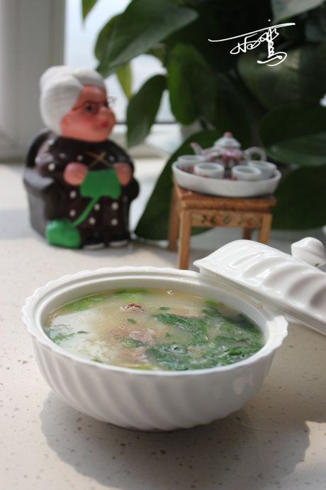 菠菜猪肝粥的做法