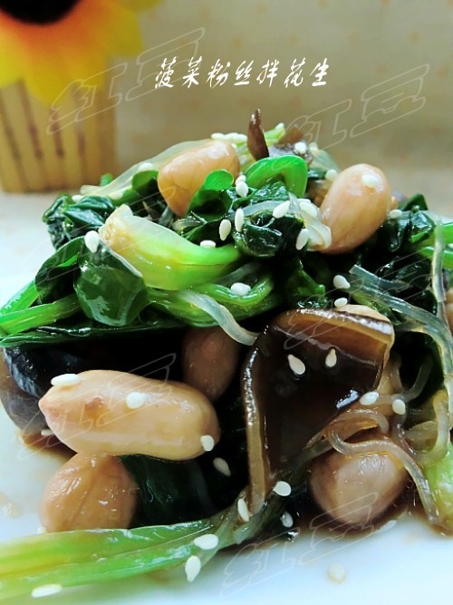 家常小凉菜---菠菜粉丝拌花生的做法