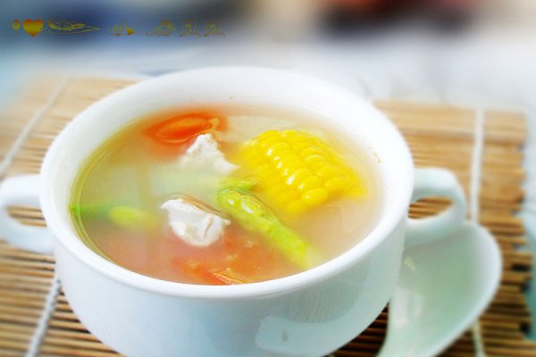 芦笋玉米番茄汤的做法