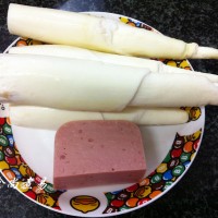 蚝香茭白炒火腿的做法图解1